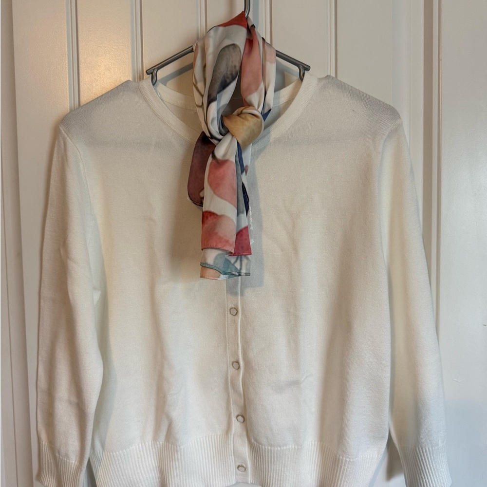 Cynthia Rowley Cream Cardigan with Multicolor Scarf